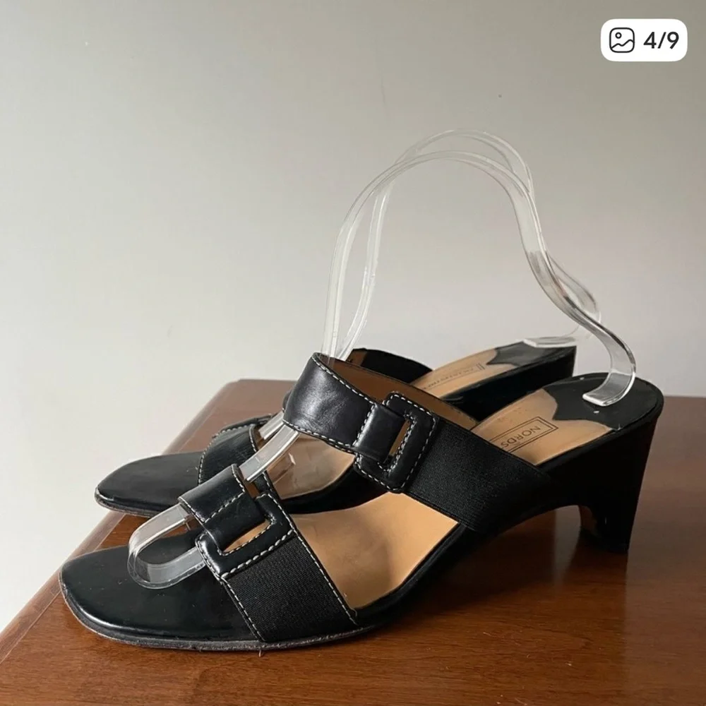 Nordstrom Black Leather Double Strap Slides - Picture 4 of 9